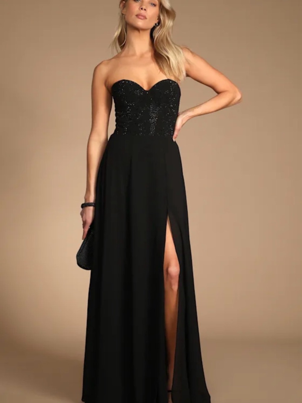 Black Rhinestone Strapless Maxi Dress
Lulus